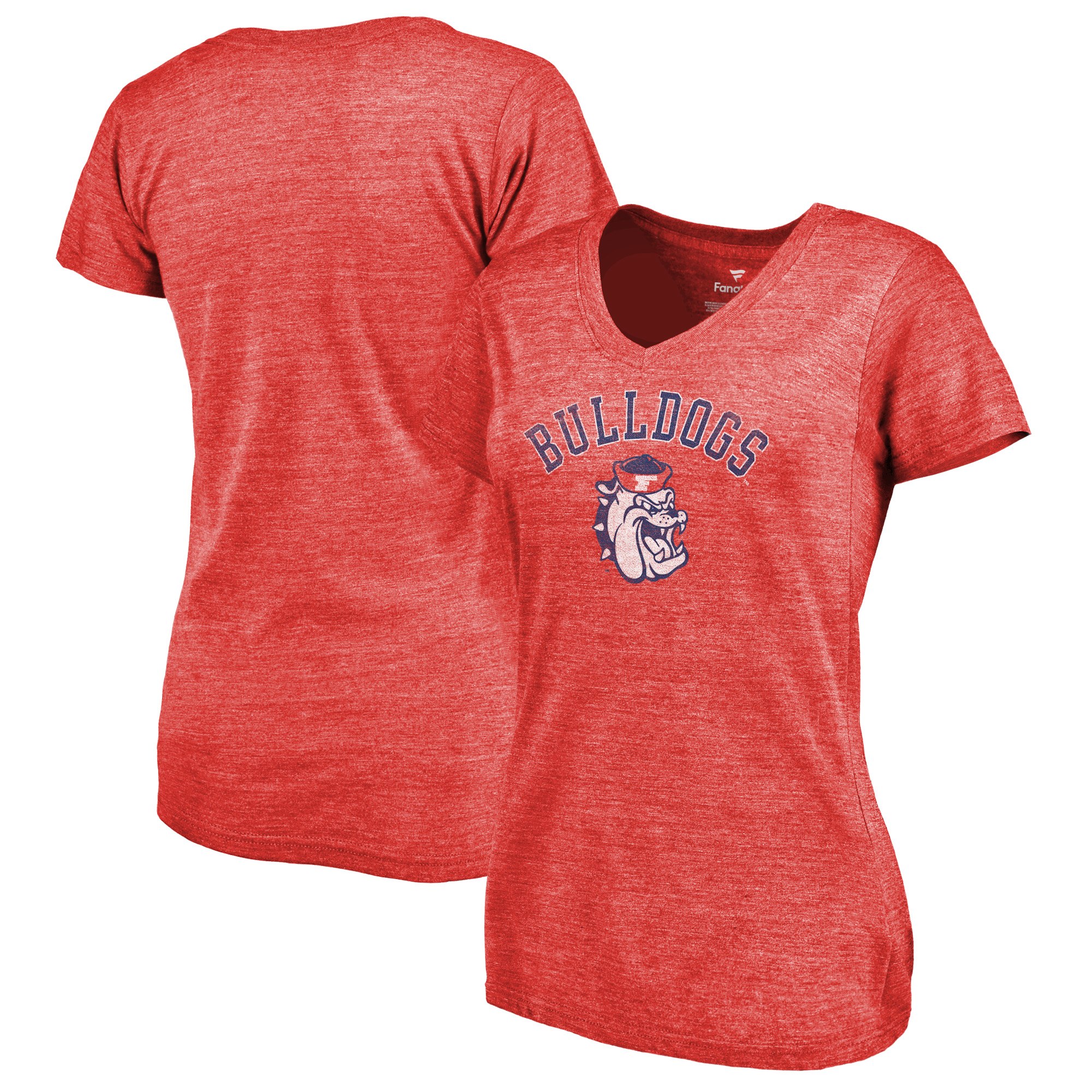 2020 NCAA Fanatics Branded Fresno State Bulldogs Women Red Vault Arch over Logo TriBlend VNeck TShirt